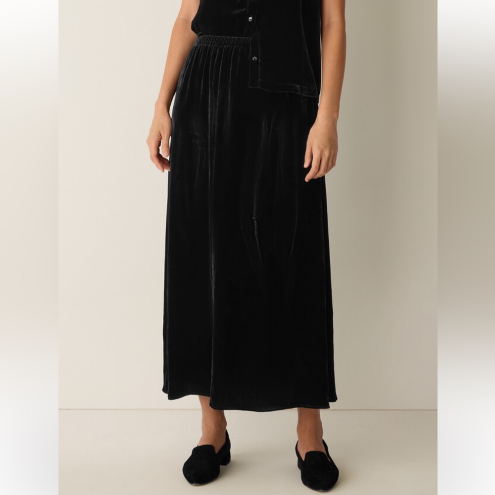 Eileen Fisher Black Velvet Flared Maxi Skirt Size 2X NWT